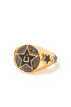 Nujum Letter N Star Signet Ring, 18k Yellow Gold & Black Diamonds